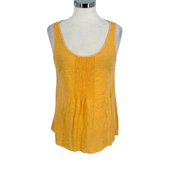 Eileen Fisher 100% Linen Yellow Scoop Neck Tank Top Pin Tuck Detail Size Medium - Picture 1 of 11